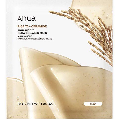 Гидрогелевая коллагеновая маска для сияния кожи лица ANUA Rice 70 Glow Collagen Mask, 38 г 2120 фото