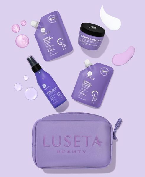 Набір для тонкого та ламкого волосся з косметичкою Luseta Beauty Biotin-Collagen Jet-Set Hair Strengthen Kit 6091 фото