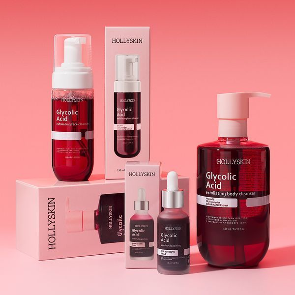Відлущувальний гель для очищення тіла HOLLYSKIN Glycolic Acid з гліколевою кислотою й екстрактом кленового соку, 500 мл 0128 фото